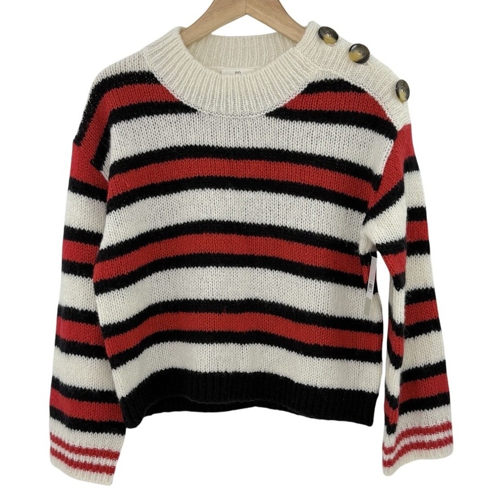NWT BP. Button Shoulder Ivory Caitlyn‎ Stripe Sweater Size XXS Boho Academia